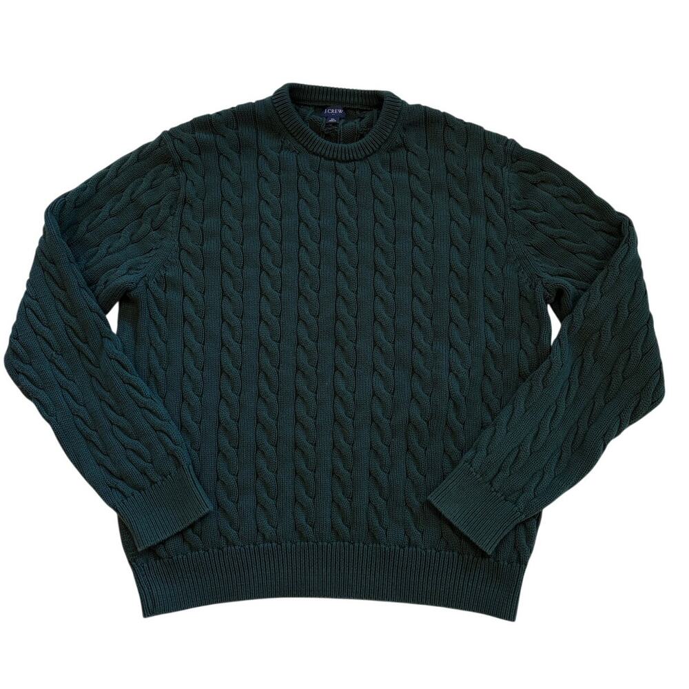 J Crew Sweater Mens Size XL Green Cable Knit Crew Neck Pullover Casual Preppy